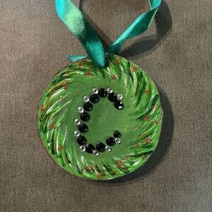Green Decorative Ornament with Glitzy Letter C